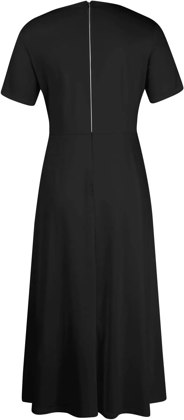 Trendy Short Sleeve Maxi Dress Casual Plus Size Crewneck Long Dress Elegant Formal A Line Smocked Flowy Party Dress