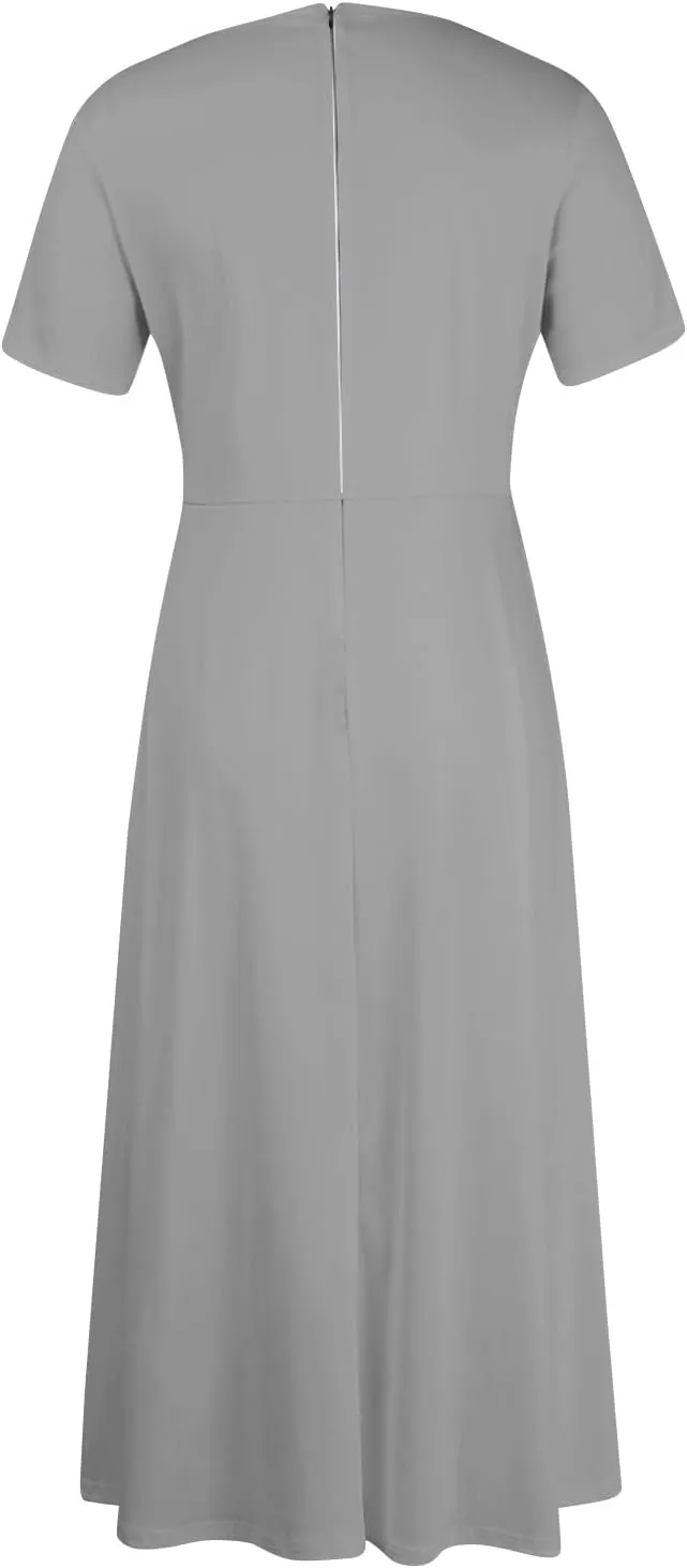 Trendy Short Sleeve Maxi Dress Casual Plus Size Crewneck Long Dress Elegant Formal A Line Smocked Flowy Party Dress