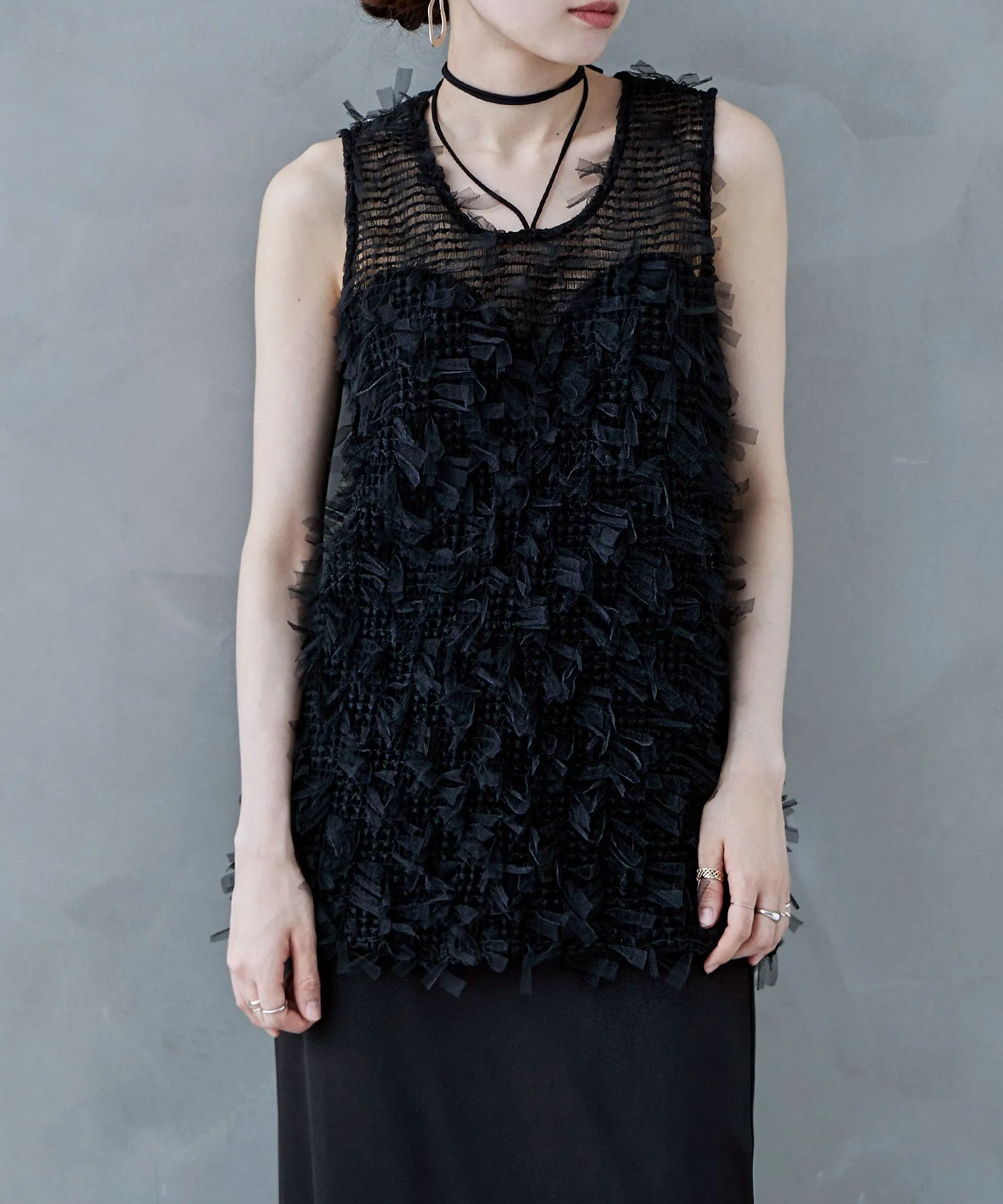 Tulle fringe sleeveless tops