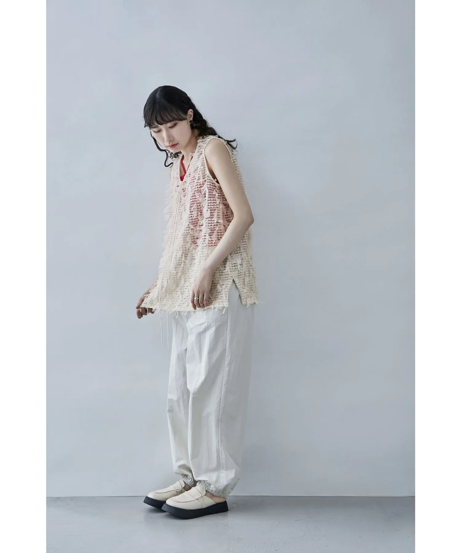 Tulle fringe sleeveless tops