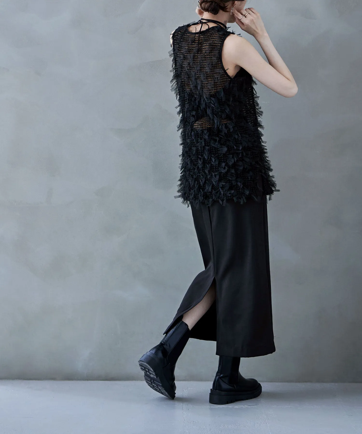 Tulle fringe sleeveless tops