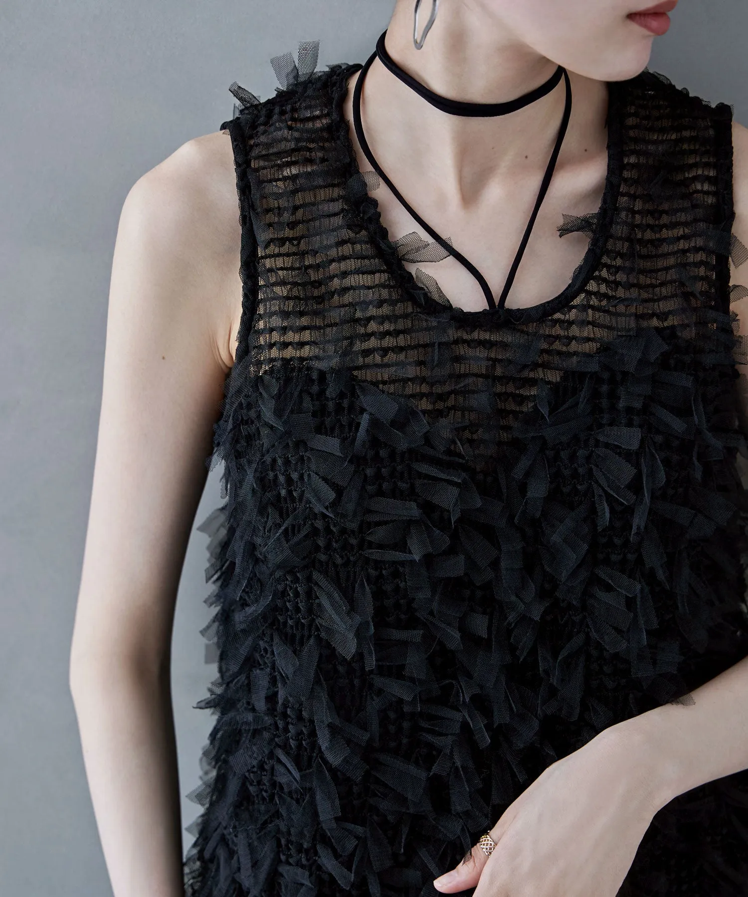 Tulle fringe sleeveless tops