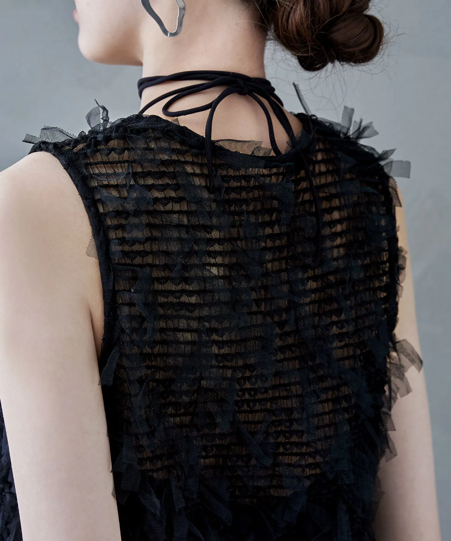 Tulle fringe sleeveless tops