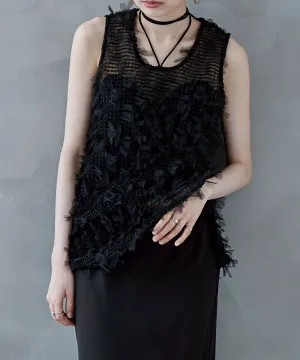 Tulle fringe sleeveless tops