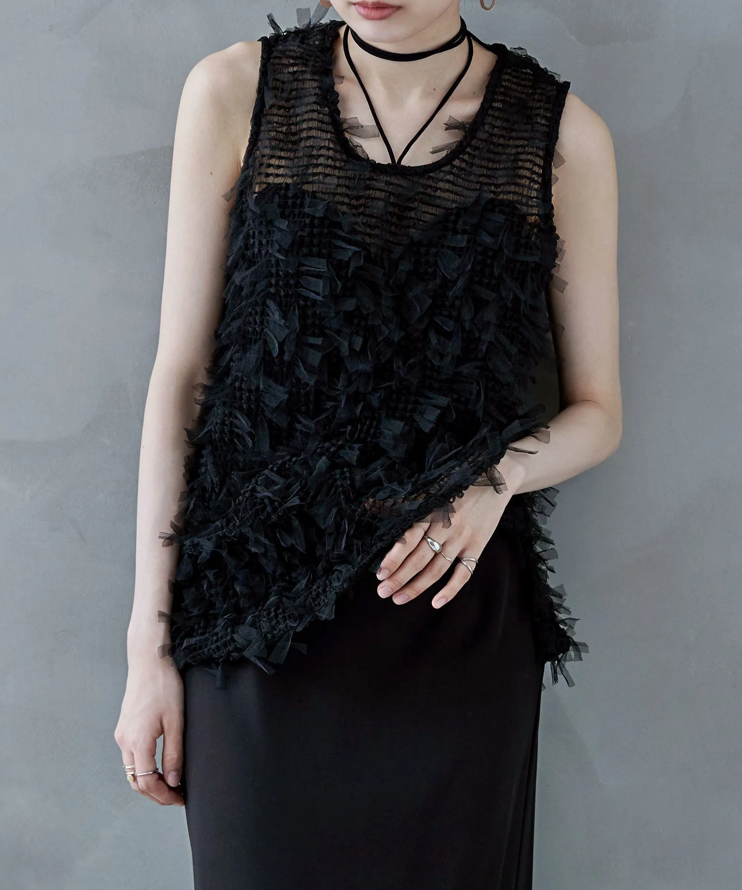 Tulle fringe sleeveless tops