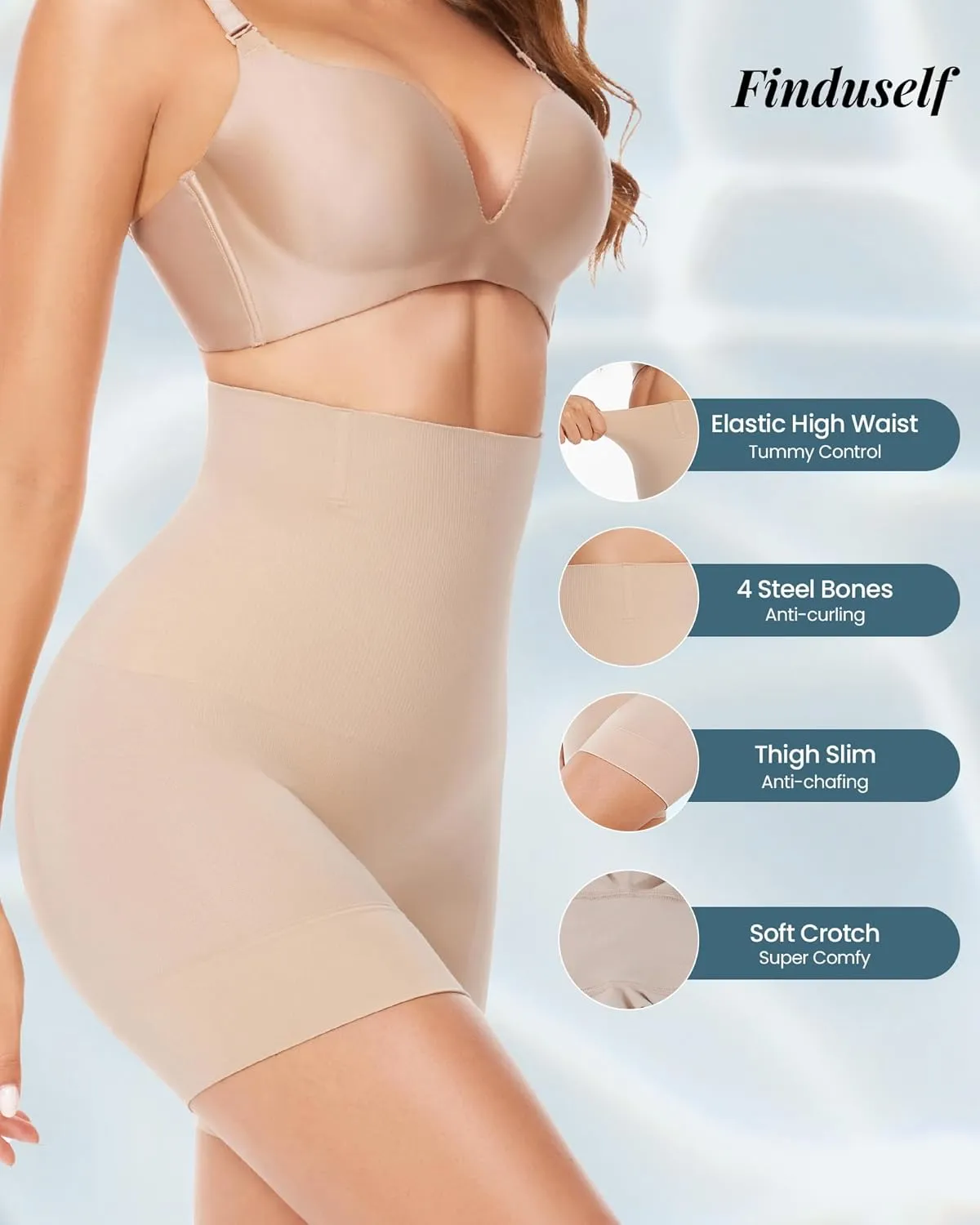 Tummy Control Shorts for Women High Waist Body Shaper Boyshorts Butt Lifting Shapewear Soft Seamless Thigh Slimmer