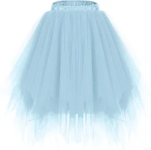 Tutu Skirts for Women Elastic Waist Mesh Tulle Skirt Adult Mini Short Half Dress Skirt for Dress-up Parties Dancing