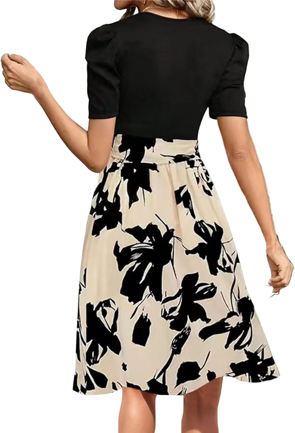 TWGONE Summer Dresses for Women Short Sleeve Casual Midi Dress Floral Print Flowy Church Wedding Guest Dresses with Belt