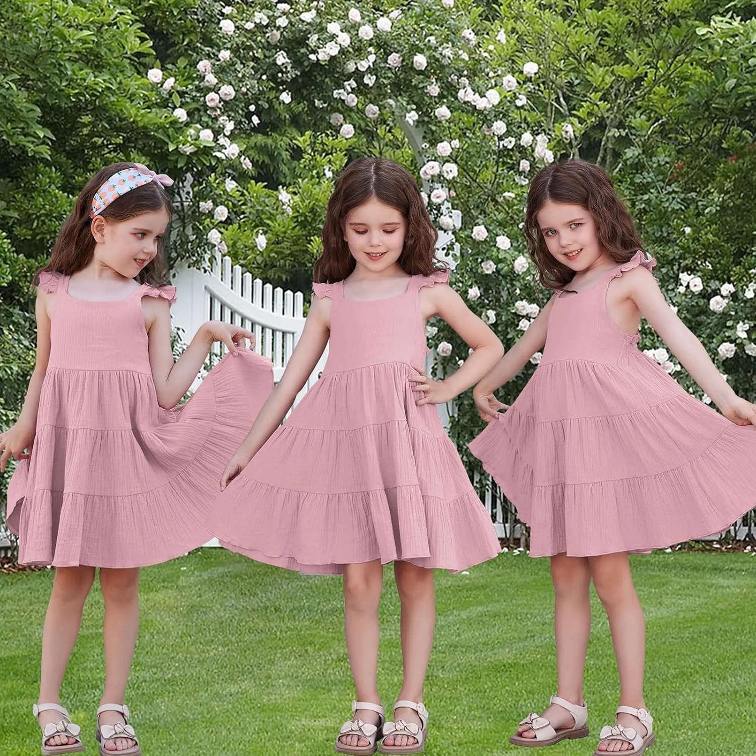 Unikaka Baby Girls Dresses Ruffle Sleeveless Toddler Princess Party Dresses Little Girls Beach Casual Summer Sundress 2-6Y