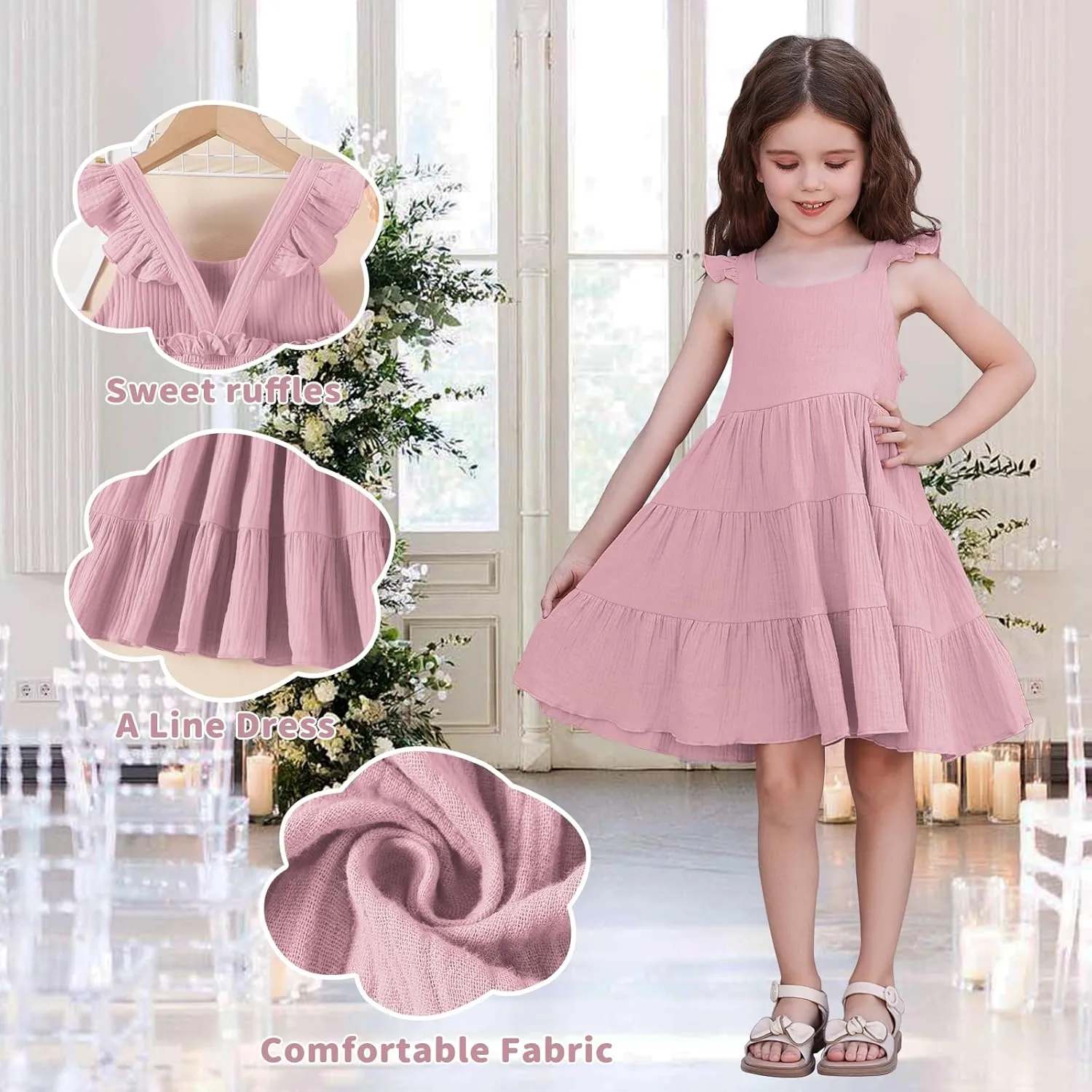 Unikaka Baby Girls Dresses Ruffle Sleeveless Toddler Princess Party Dresses Little Girls Beach Casual Summer Sundress 2-6Y