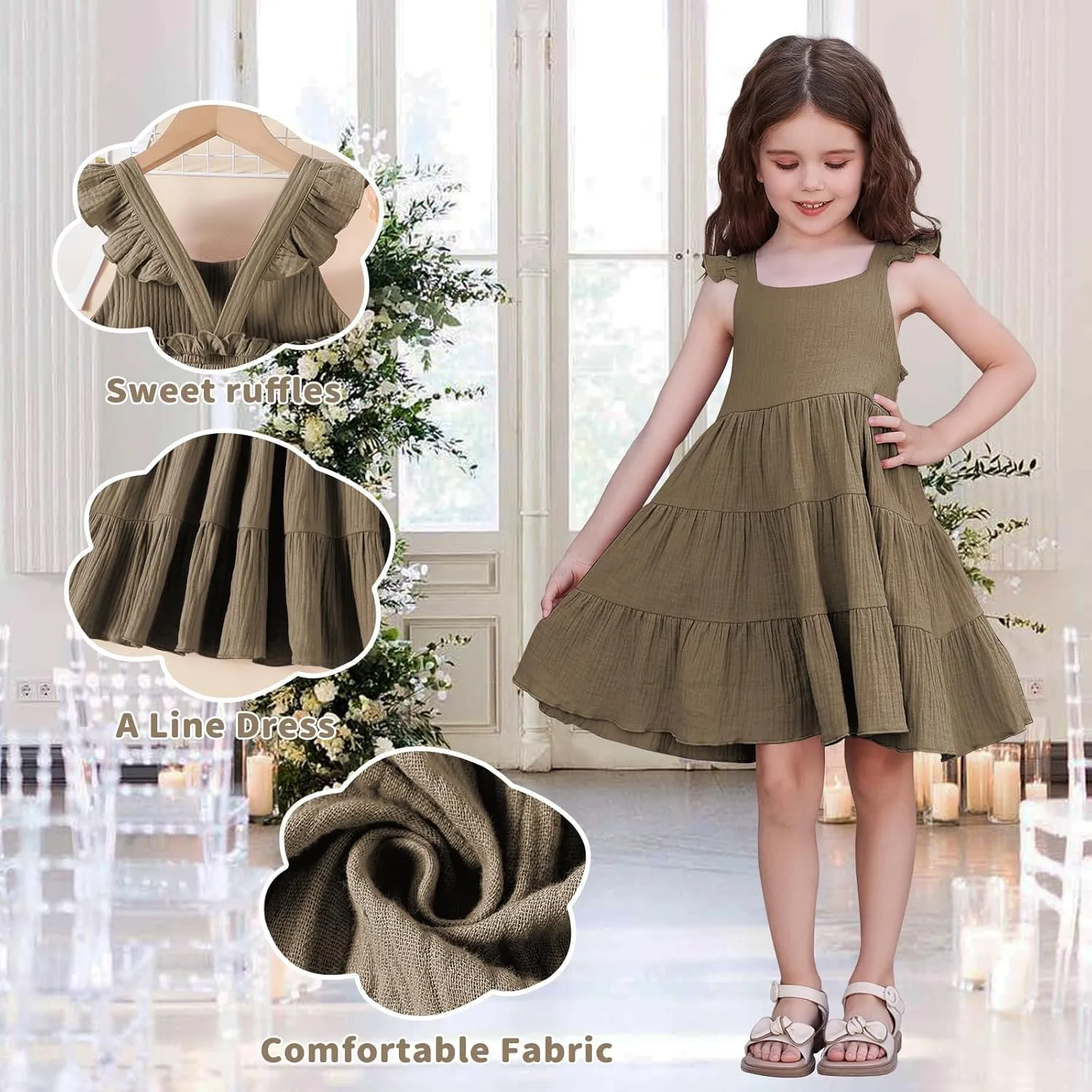 Unikaka Baby Girls Dresses Ruffle Sleeveless Toddler Princess Party Dresses Little Girls Beach Casual Summer Sundress 2-6Y
