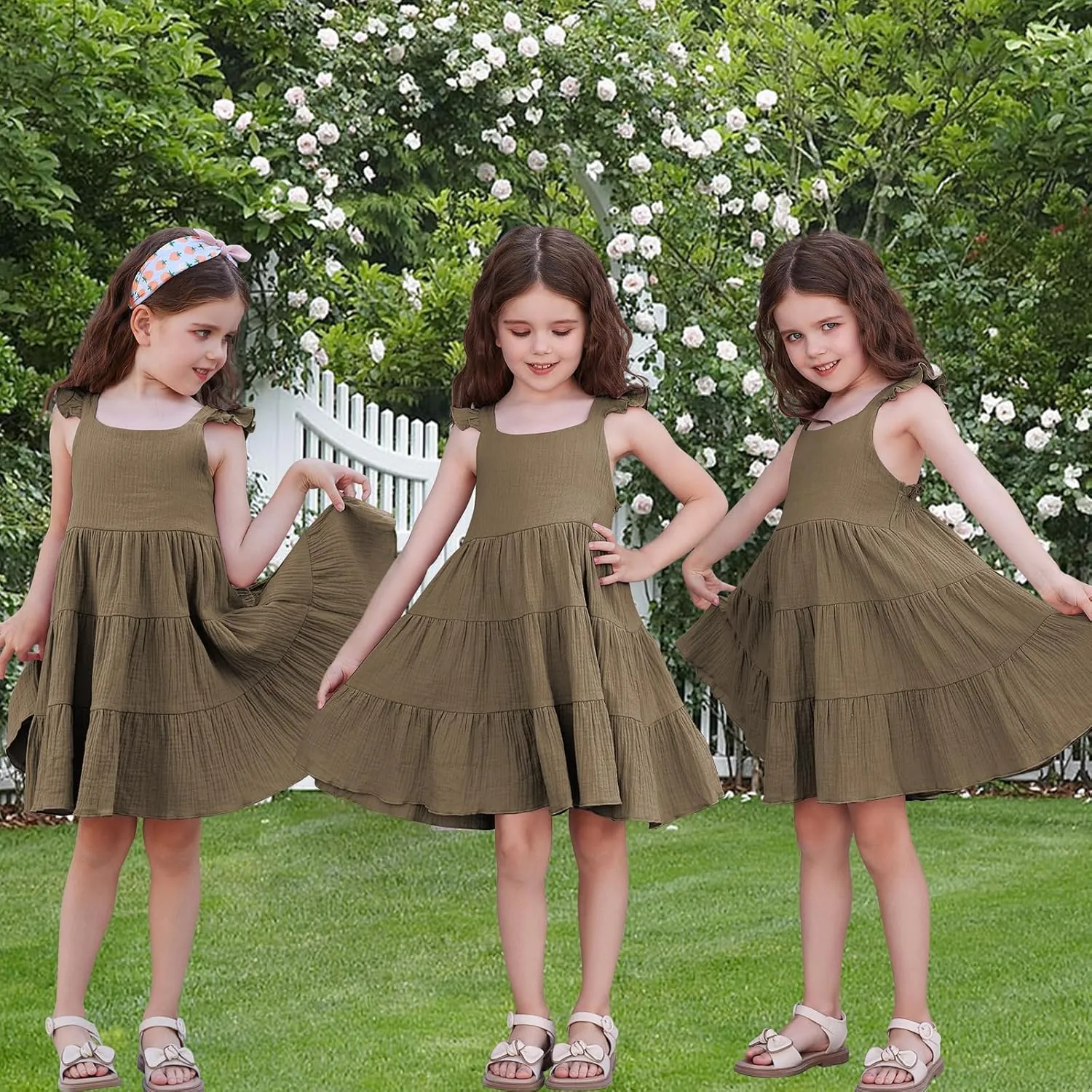 Unikaka Baby Girls Dresses Ruffle Sleeveless Toddler Princess Party Dresses Little Girls Beach Casual Summer Sundress 2-6Y