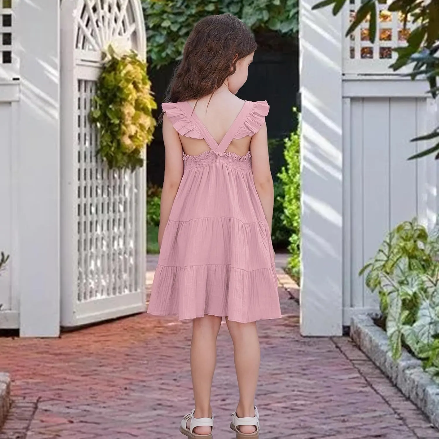 Unikaka Baby Girls Dresses Ruffle Sleeveless Toddler Princess Party Dresses Little Girls Beach Casual Summer Sundress 2-6Y