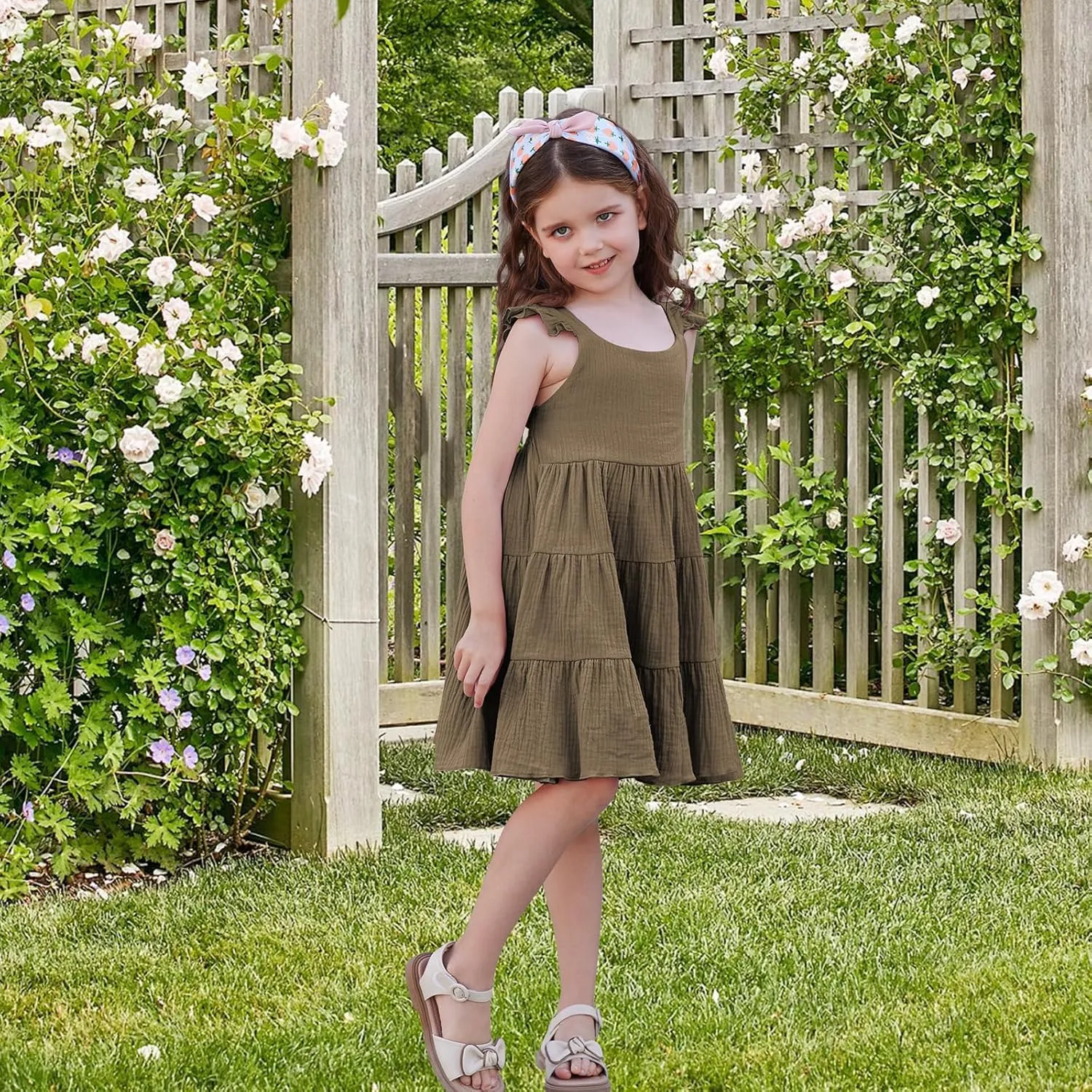 Unikaka Baby Girls Dresses Ruffle Sleeveless Toddler Princess Party Dresses Little Girls Beach Casual Summer Sundress 2-6Y