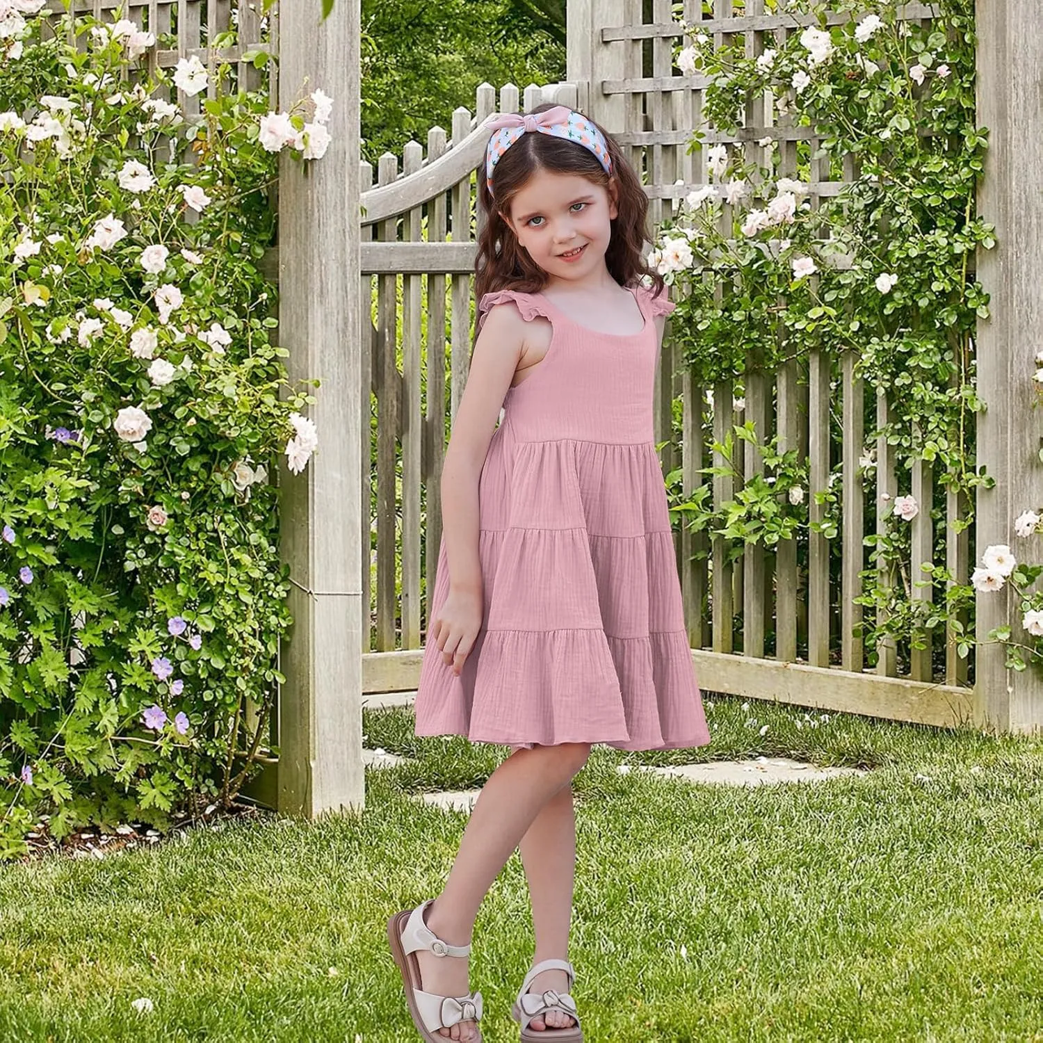 Unikaka Baby Girls Dresses Ruffle Sleeveless Toddler Princess Party Dresses Little Girls Beach Casual Summer Sundress 2-6Y