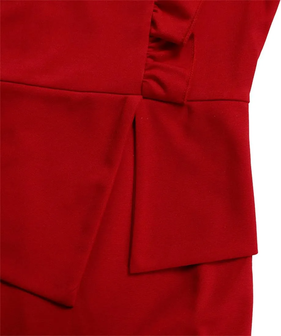 Useagrey Women Crew-Neck Plus Size Peplum Dress Church Wear to Work Bodycon Long Sleeve Midi Dresses