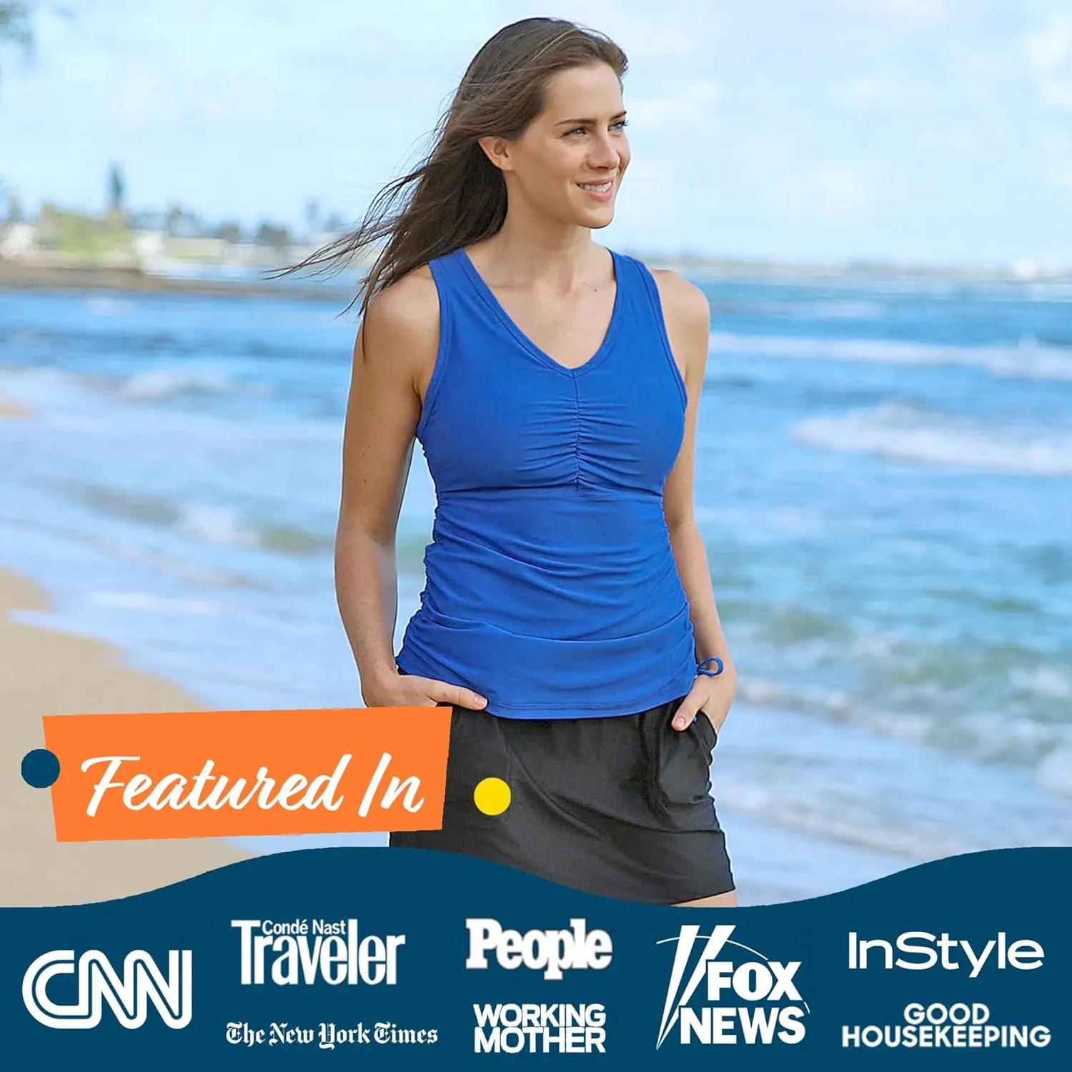UV SKINZ Women's Swim Tankini  Modest Tankini Top with Built-in Bra, UPF 50  Sun Protection & Flattering Ruched Sides