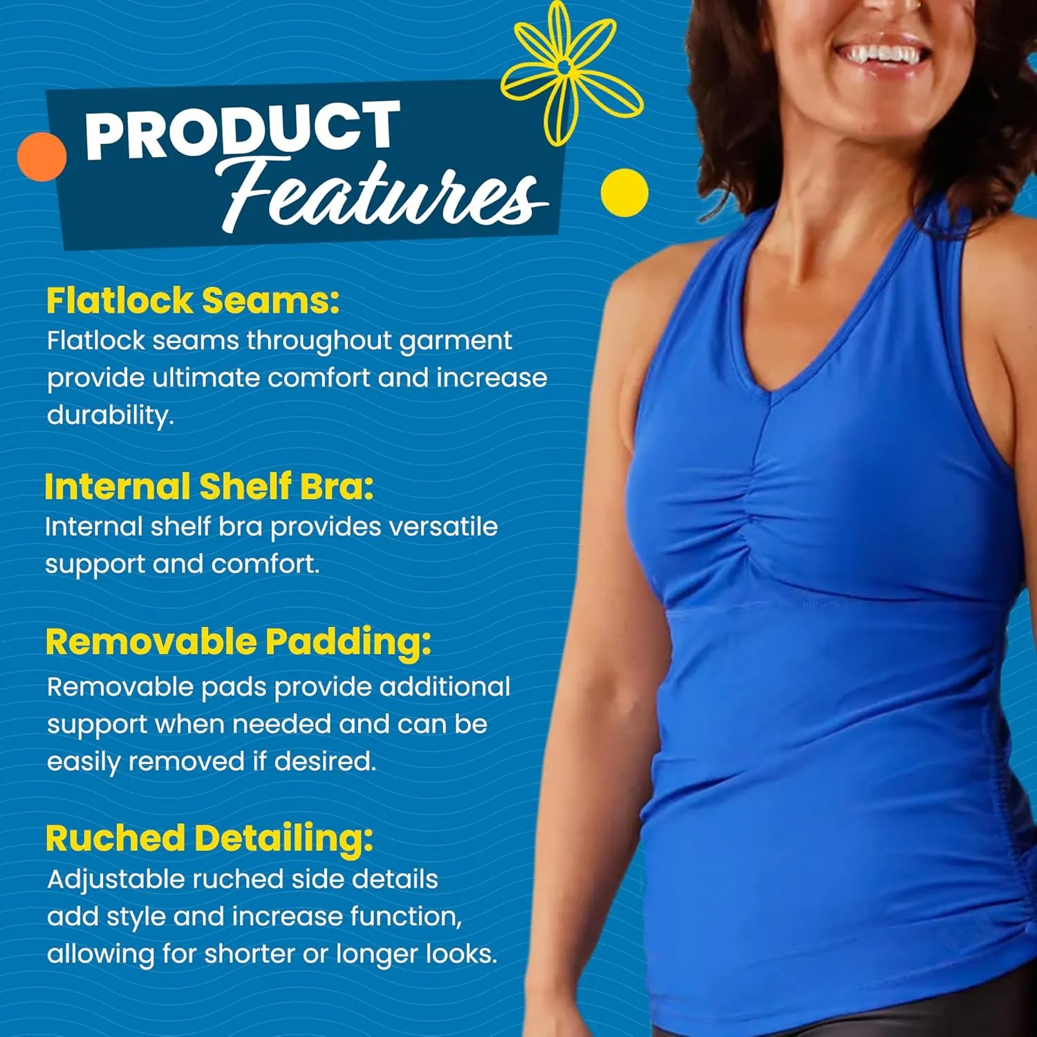 UV SKINZ Women's Swim Tankini  Modest Tankini Top with Built-in Bra, UPF 50  Sun Protection & Flattering Ruched Sides