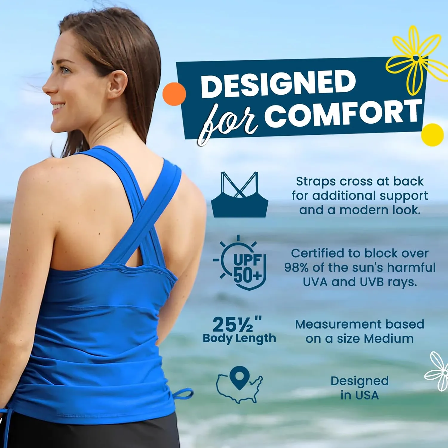 UV SKINZ Women's Swim Tankini  Modest Tankini Top with Built-in Bra, UPF 50  Sun Protection & Flattering Ruched Sides
