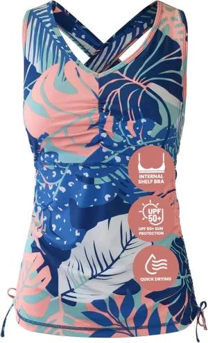 UV SKINZ Women's Swim Tankini  Modest Tankini Top with Built-in Bra, UPF 50  Sun Protection & Flattering Ruched Sides