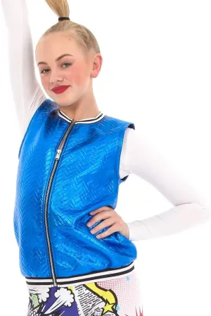 Varsity Faux Leather Vest Metallic Full Zip Up Women's and Girl's