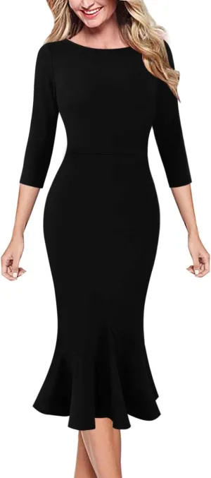 VFSHOW Womens Elegant Vintage Cocktail Party Mermaid Bodycon Midi Mid-Calf Dress