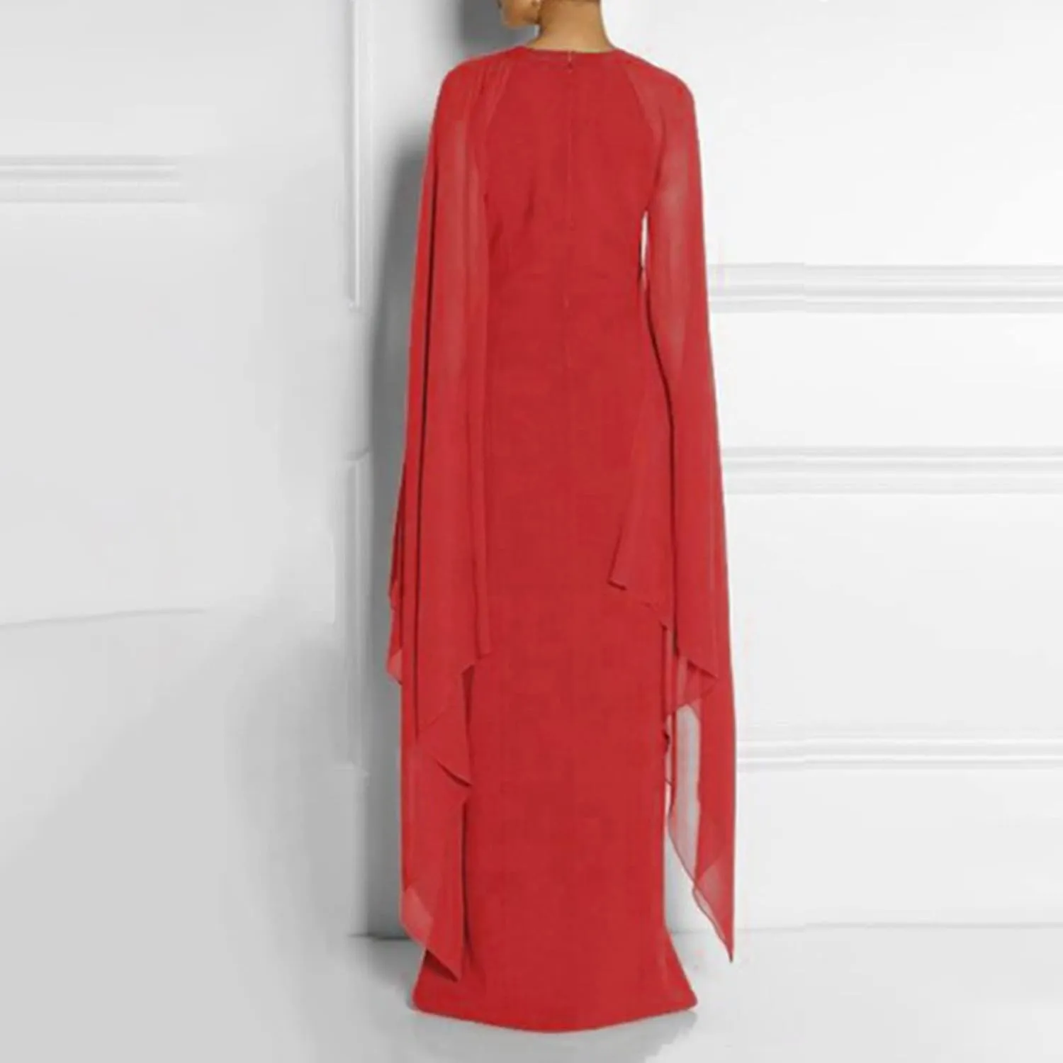 Wedding Dresses for Women Chiffon Elegant High Split Flare Sleeve Dress Formal Evening Gowns Maxi Dress with Cape