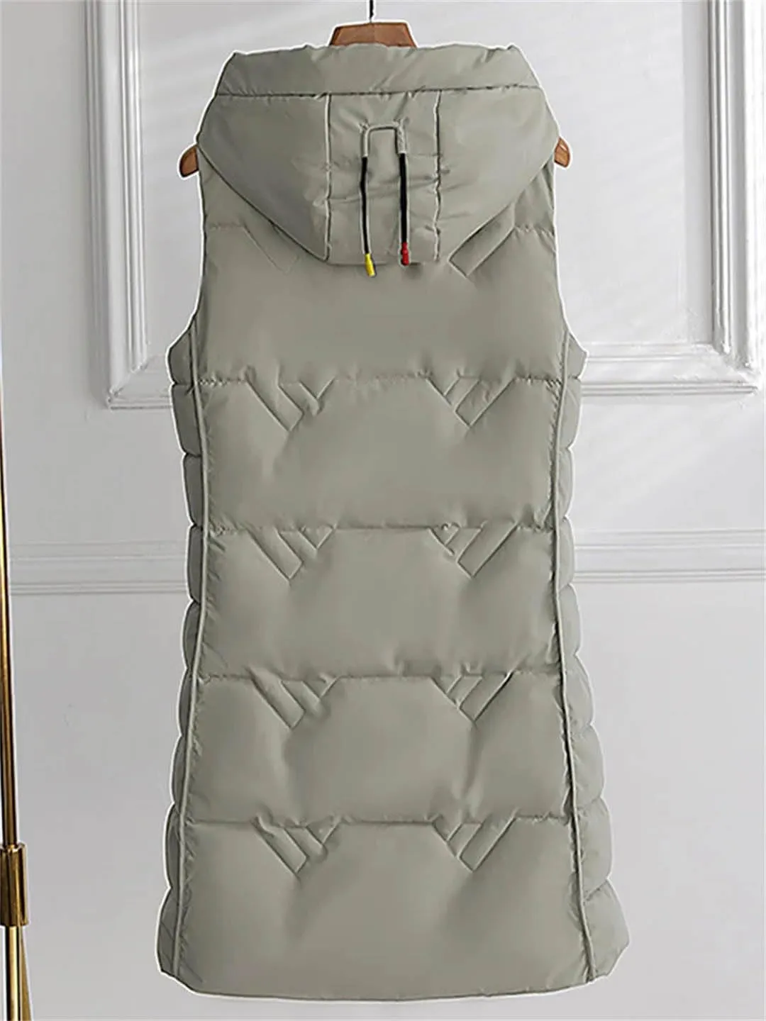 Winter Long Cotton Vest Women Warm Padded Waistcoat Ladies Zipper Hooded Vest Chic Sleeveless Coat