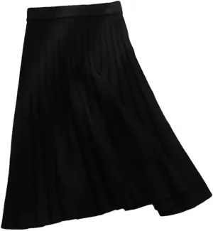 Women Autumn Winter Knitted Midi Skirt Elegant A-Line High Waist Pleated Long Skirt