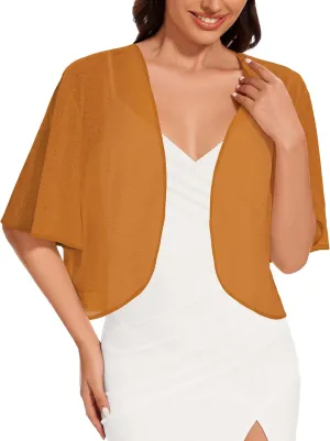 Women Bolero Shrug Cardigan Open Front Cover Up Sheer Short Sleeve Kimonos for Evening Dress