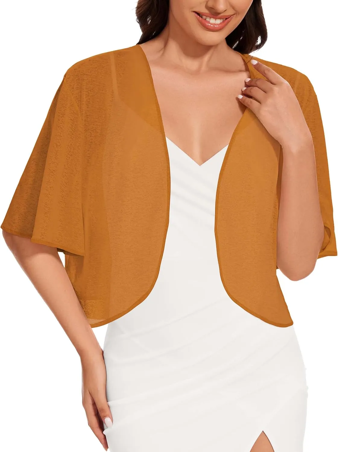 Women Bolero Shrug Cardigan Open Front Cover Up Sheer Short Sleeve Kimonos for Evening Dress