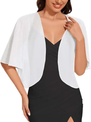 Women Bolero Shrug Cardigan Open Front Cover Up Sheer Short Sleeve Kimonos for Evening Dress