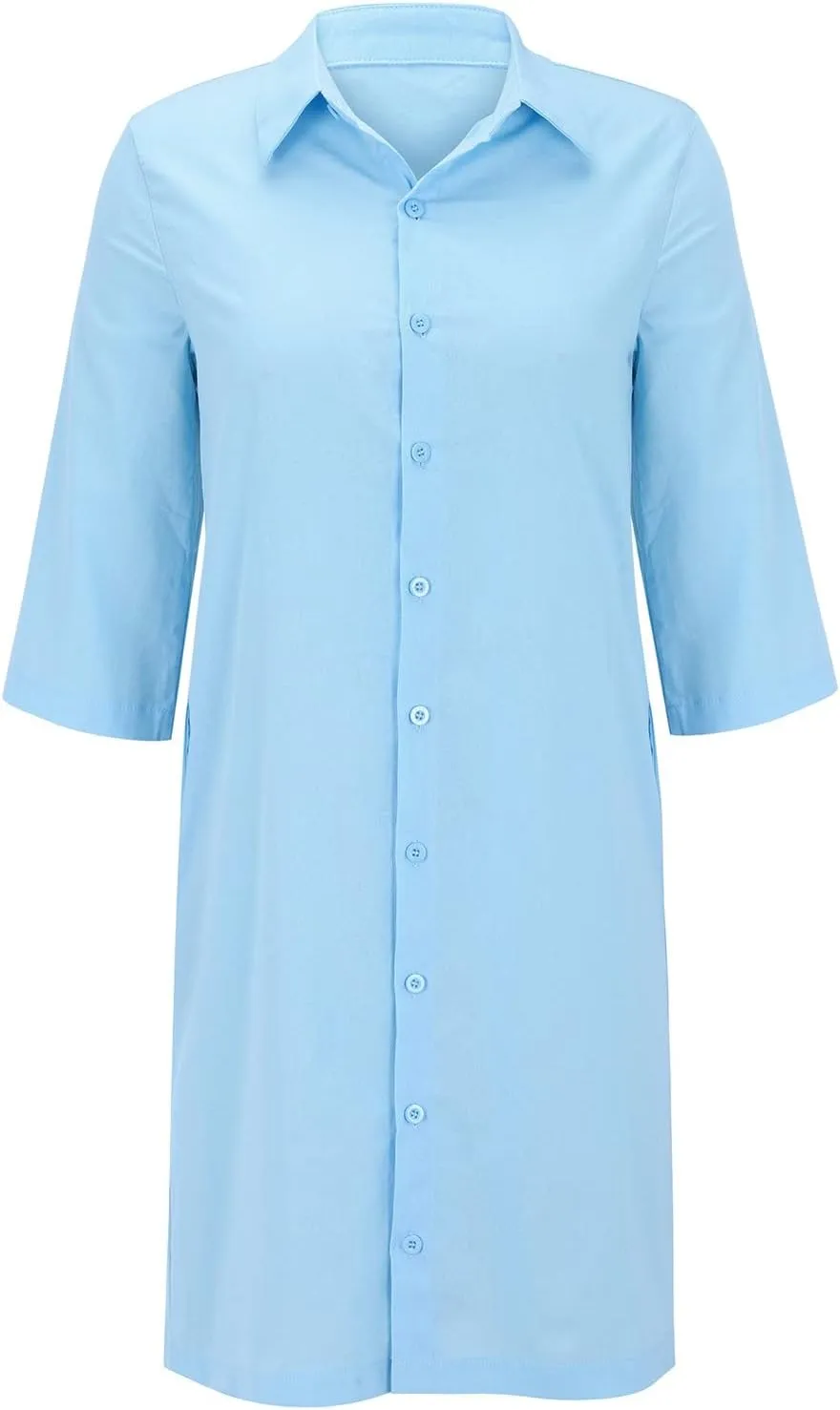 Women Cotton and Linen Shirt Dress Casual Loose Maxi Dresses Women Chic Button Down Rolled-Up Sleeve Long Cotton Blouse Dress