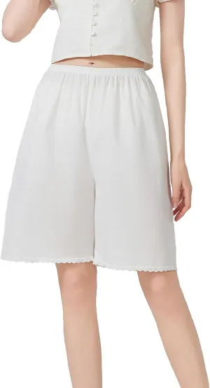 Women Cotton Half Slip Pettipants for Under Dress with Lace Trim Victorian Pajama Pants with Lining