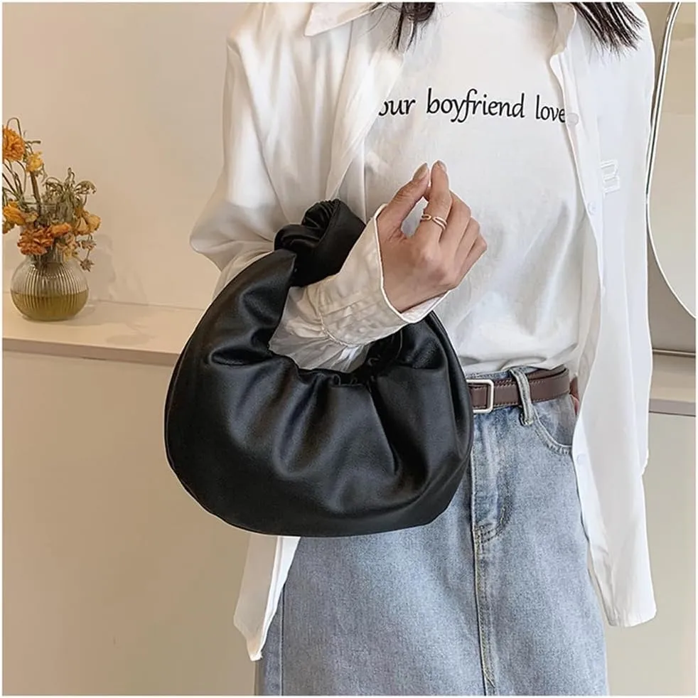 Women Cute Hobo Bag Ruched PU Leather Purse Chic Handbag with Magnetic Closure, White