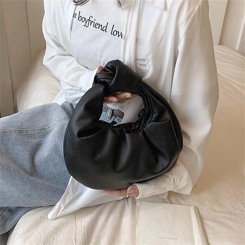 Women Cute Hobo Bag Ruched PU Leather Purse Chic Handbag with Magnetic Closure, White