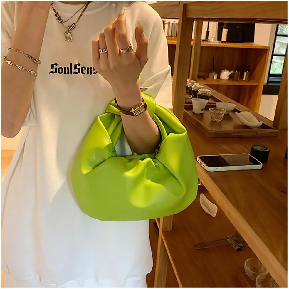 Women Cute Hobo Bag Ruched PU Leather Purse Chic Handbag with Magnetic Closure, White