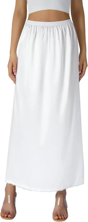 Women Half Slip Soft Satin Half Slip Lace Long Underskirt Half Slips for Under Dresses White/Black/Beige S-XXL