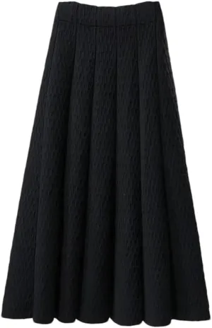 Women High Waist Knitted Midi Skirt Simple Solid Pleated Med-Long A-Line Skirts