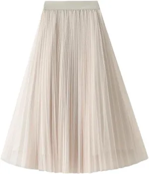 Women High Waisted Elegant Tulle Pleated Skirts Summer Casual Mesh A Line Holiday Beach Skirt