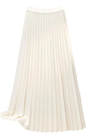 Women Long Pleated Skirt Solid Color Fashion A-Line Elegant Skirts