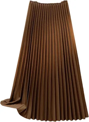 Women Long Pleated Skirt Solid Color Fashion A-Line Elegant Skirts
