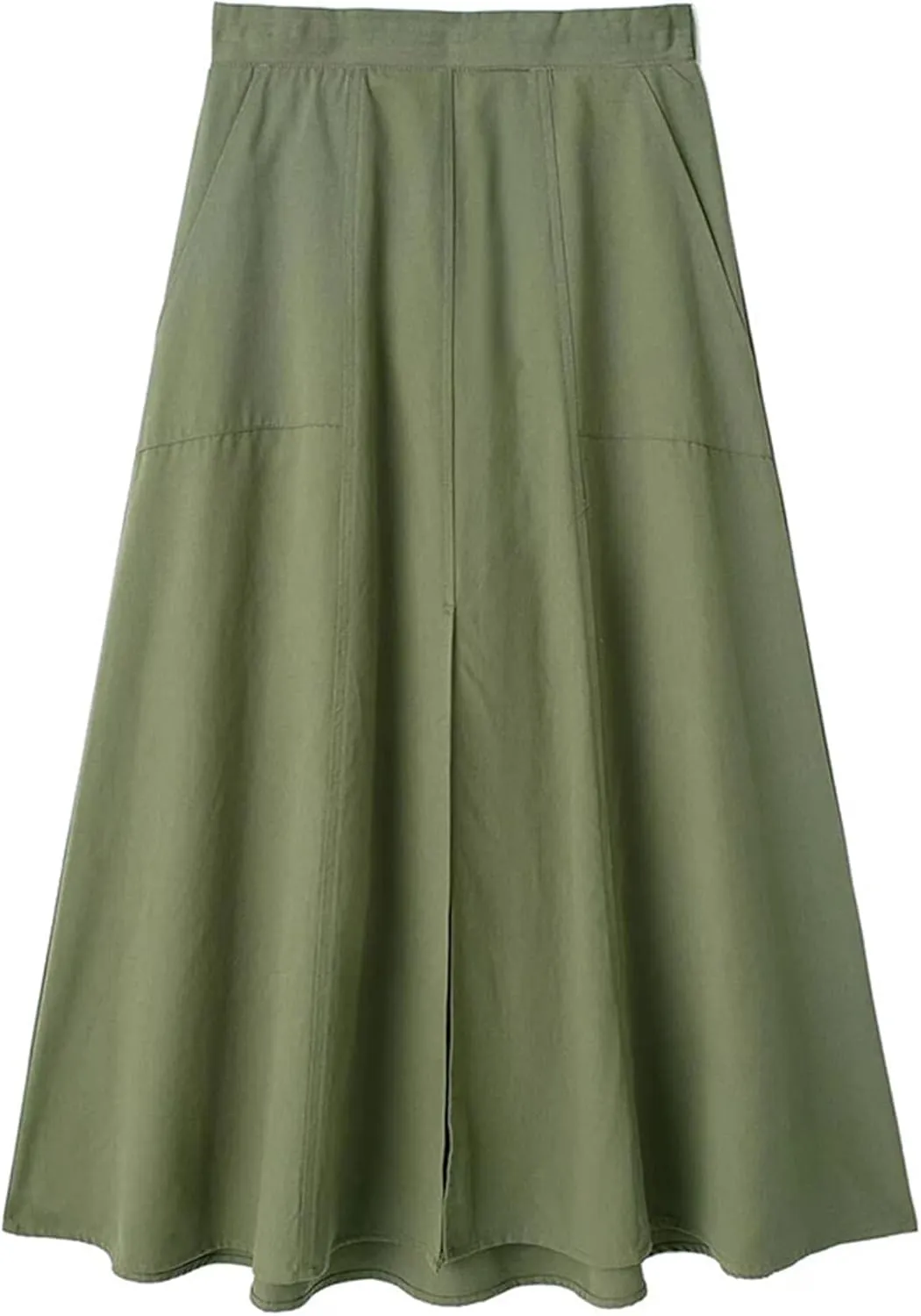 Women Solid Pleated Front Slit Midi Skirt Vintage Mid Waist A-Line Female Chic Skirts