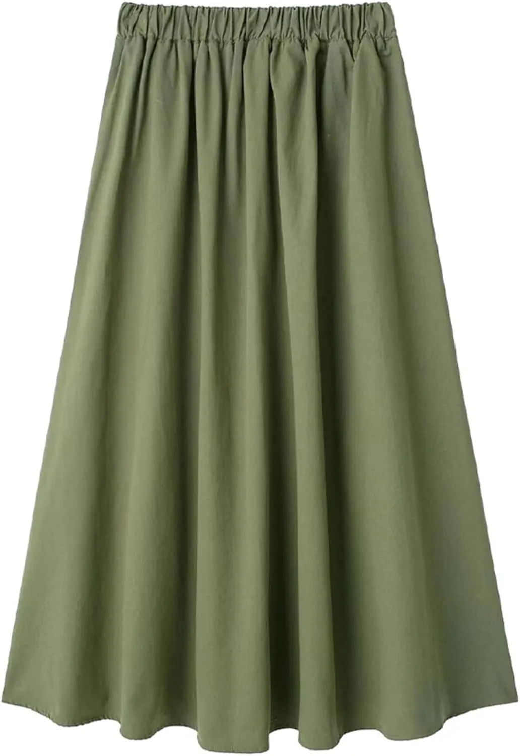 Women Solid Pleated Front Slit Midi Skirt Vintage Mid Waist A-Line Female Chic Skirts