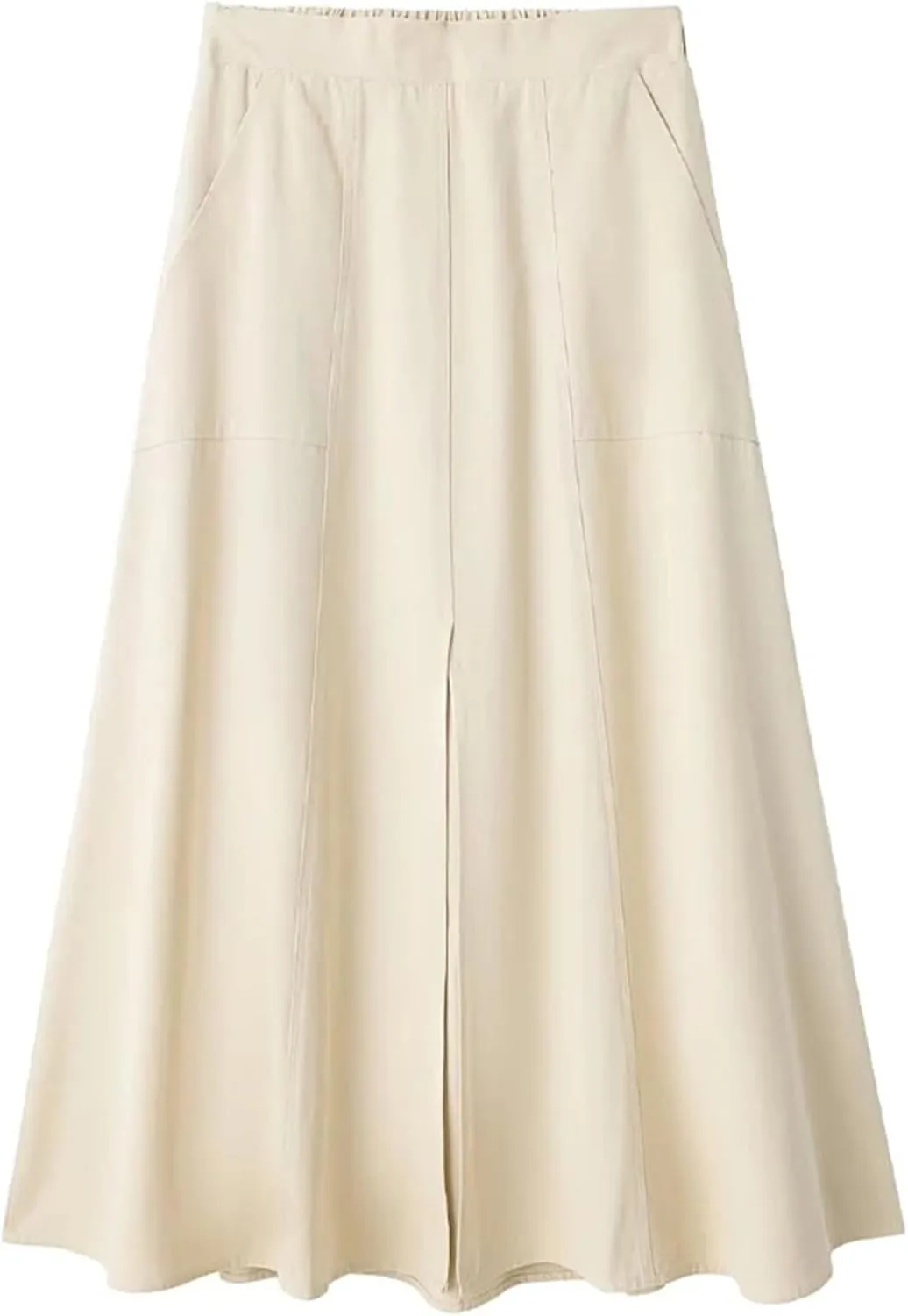 Women Solid Pleated Front Slit Midi Skirt Vintage Mid Waist A-Line Female Chic Skirts