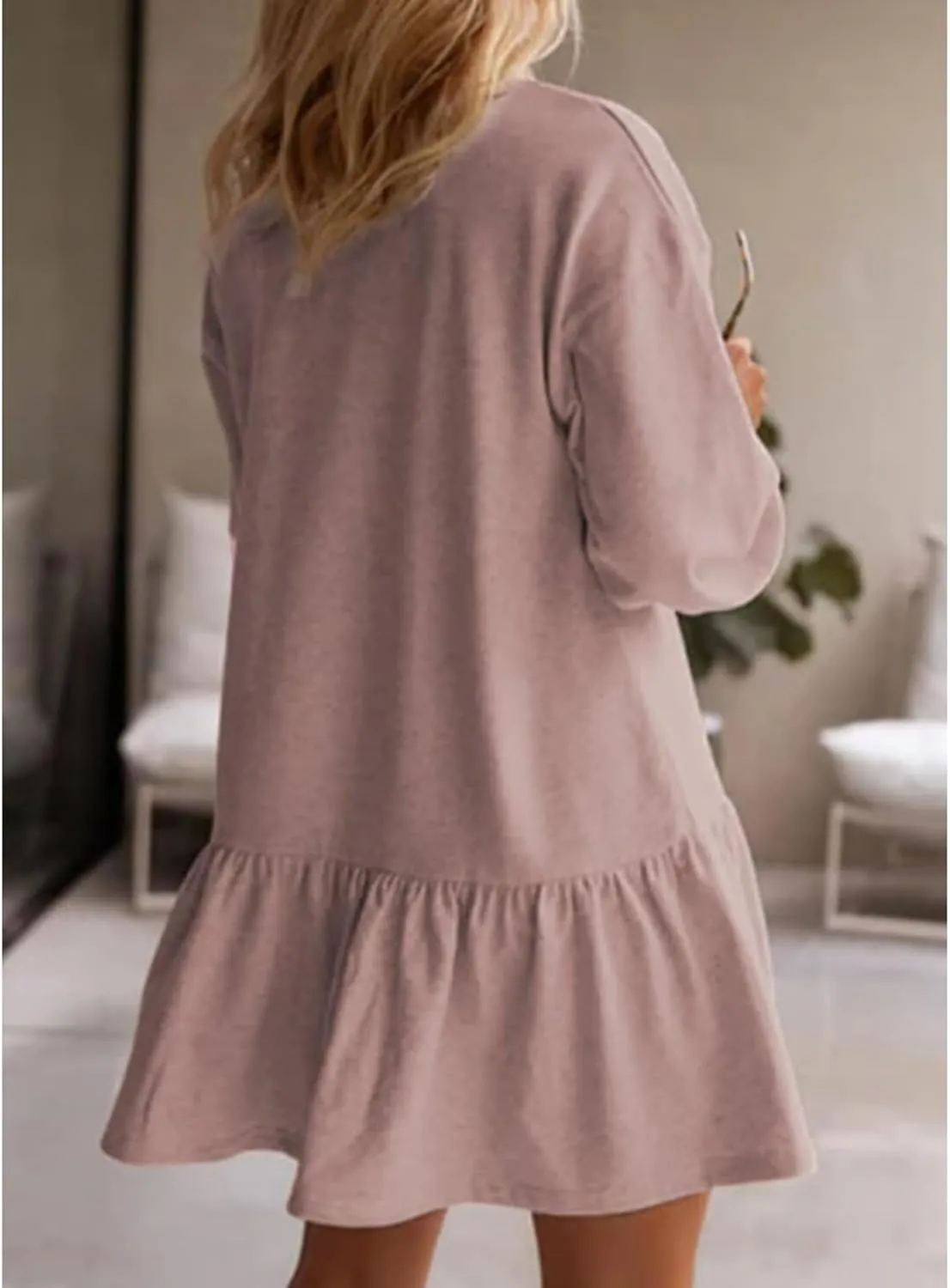 Women Sweatshirt Dress Long Sleeve Crewneck Pullover Fall Babydoll Dressy Tops Flowy Ruffled Sweatshirt Mini Dresses