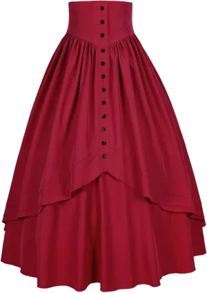 Women Victorian Skirt Medieval Renaissance Peasant Skirt Floor High Waisted Fluttering Long Skirt