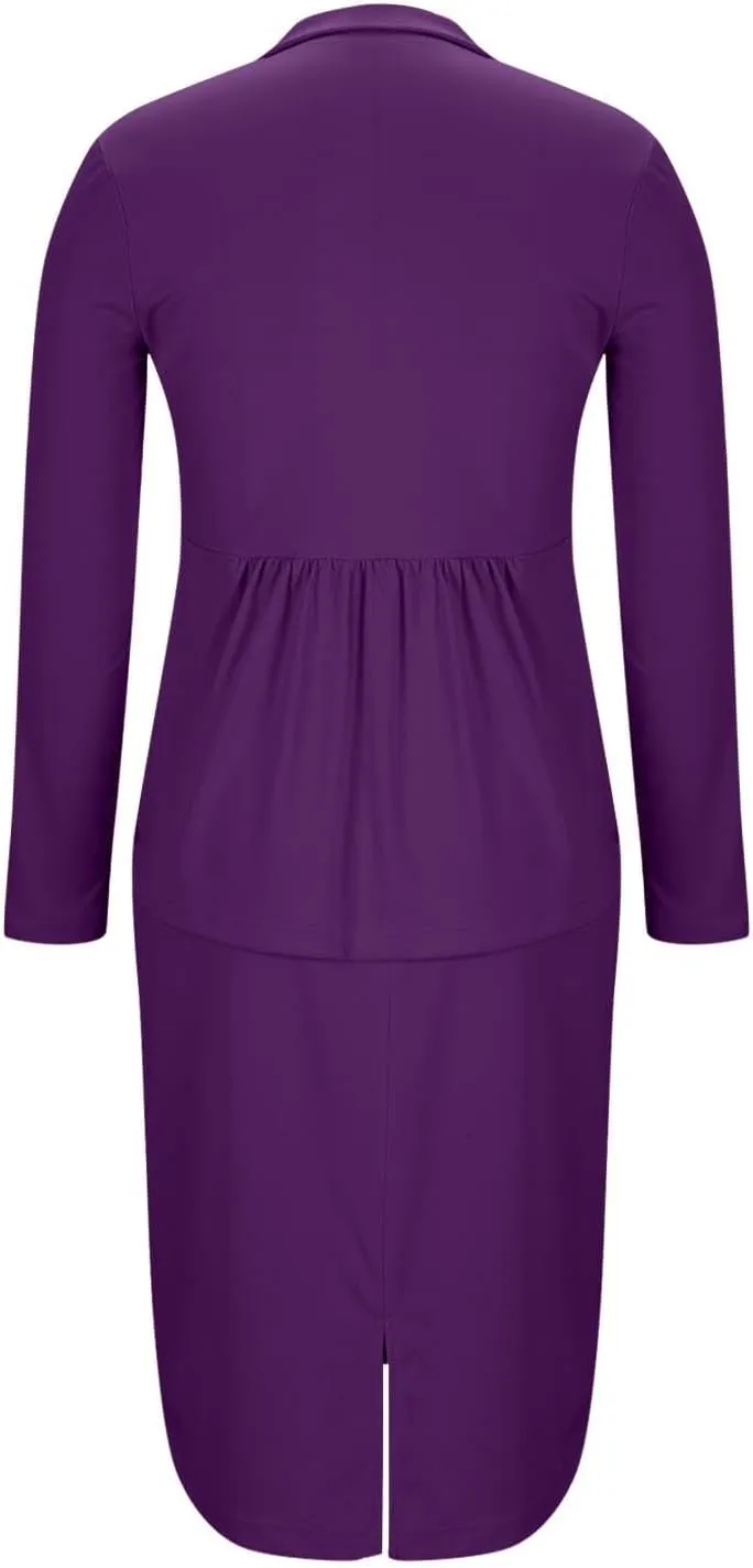 Women Wear to Work Dress 2 Piece Elegant Wrap Blazer Dresses Set Business Casual Long Sleeve Blazer and Pencil Skirt