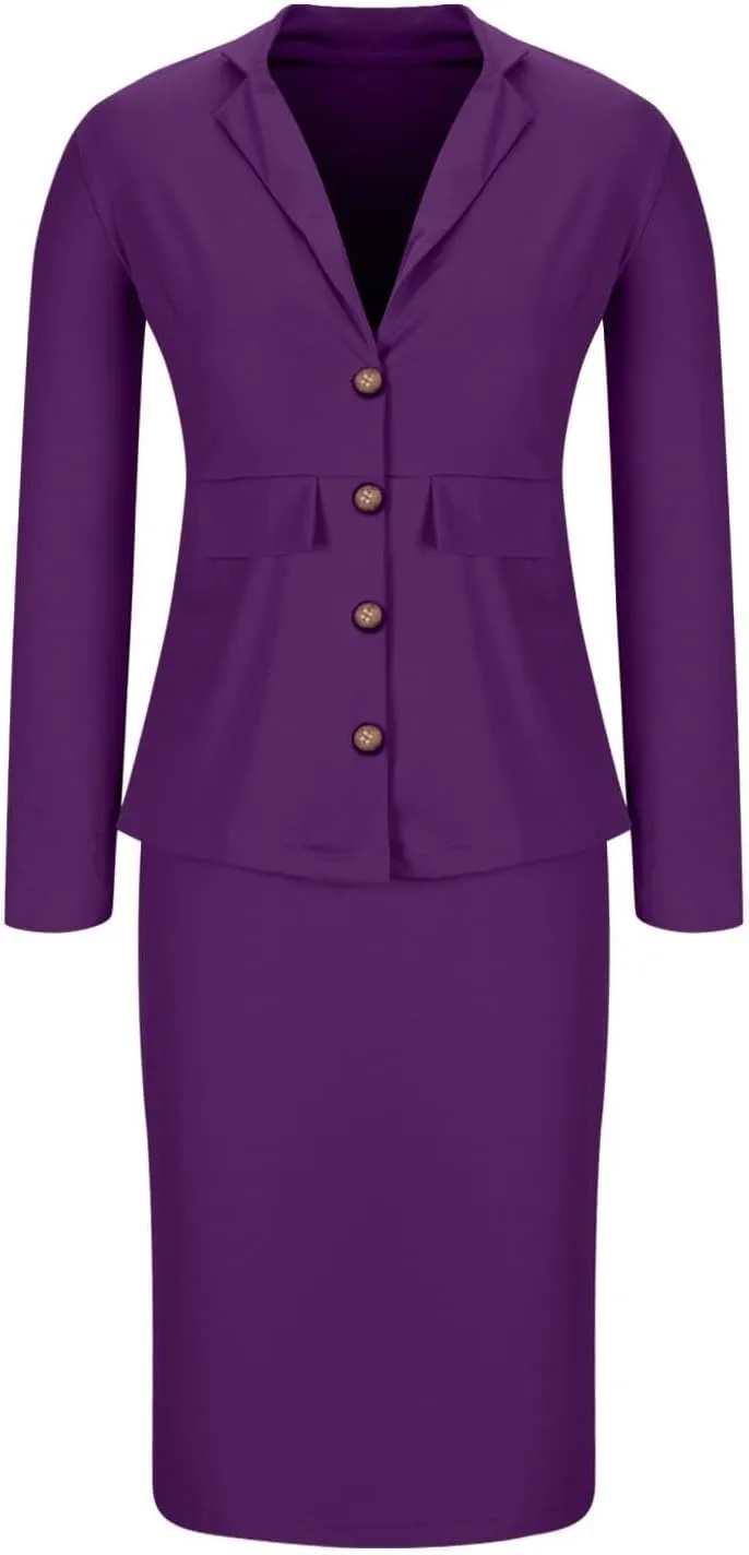 Women Wear to Work Dress 2 Piece Elegant Wrap Blazer Dresses Set Business Casual Long Sleeve Blazer and Pencil Skirt