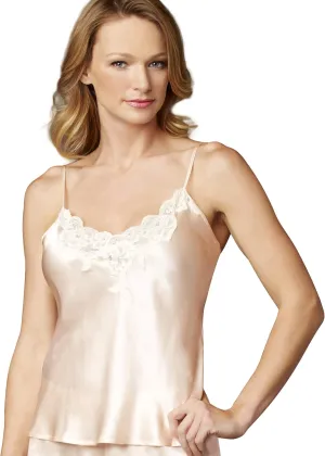 Women's 100% Silk Camisole Top, Lace Trim, Flattering Fit, Sleepwear, Lingerie, Beautiful Gift Packaging